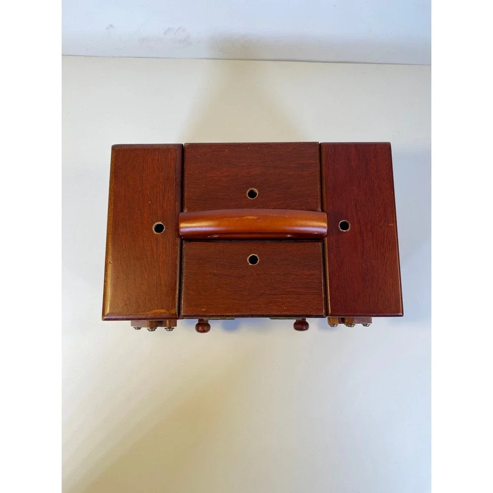 Singer Wooden Accordion Sewing Basket Cantilever Box Cherry Finish Vintage Style